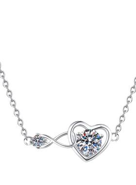 锁心爱心纯银莫桑钻吊坠项链