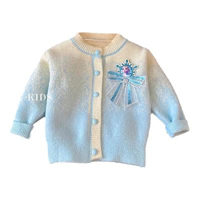 女童秋冬加绒爱莎毛衣开衫外套