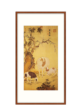 书房竖版风水招财富贵吉祥仿古画