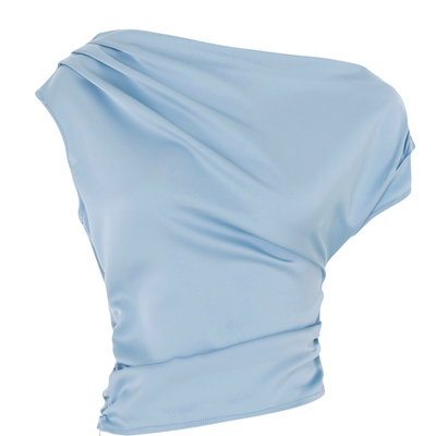 韩系小众设计感减龄斜肩短袖上衣