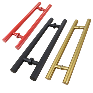 圆管不锈钢玻璃门大拉手简约中式黑色现代办公室木门把手金色扶手