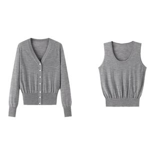 A Memory Inside慵懒时光 100%羊毛miu风针织开衫背心两件套女