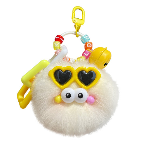 高级感可爱獭兔毛小煤球汽车钥匙扣挂件精致网红毛绒公仔包包挂饰