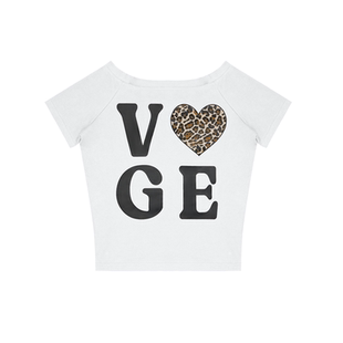 FDR官方店 字母豹纹爱心斜肩短袖t恤女夏季潮牌辣妹修身露肩上衣