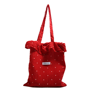 甜美荷叶边雪花纺布包女包包2025新款潮懒散风波点托特包大容量包