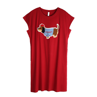 轩靓睡裙女士夏季薄款莫代尔棉短袖睡衣夏天红色本命年大码连衣裙