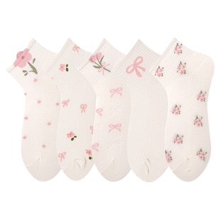 白色小花袜子女ins潮春夏季薄款透气吸汗短袜夏天可爱日系短筒袜
