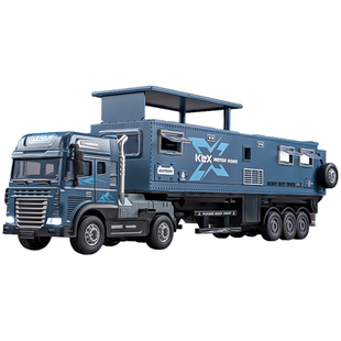 加长版合金拖挂房车半挂玩具儿童露营大卡车模型大号仿真车模男孩