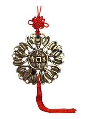 寅亥堂黄铜五福临门蝙蝠圆牌挂件