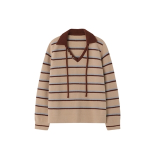 时然大码女装条纹针织衫2025秋冬内搭新款微胖mm显瘦撞色长袖上衣