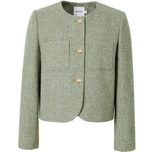 红袖千金风圆领短款外套hopeshow2024春季新款高级感香风上衣女