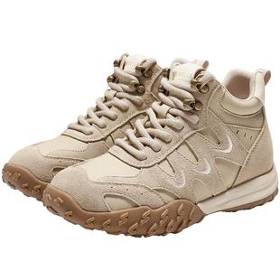 百丽复古厚底高帮鞋女款老爹鞋加绒棉鞋休闲工装马丁靴子E5W1DDD5