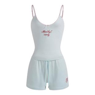 YANXCOSY2025新款睡衣女夏季纯棉条纹吊带背心短裤家居服套装