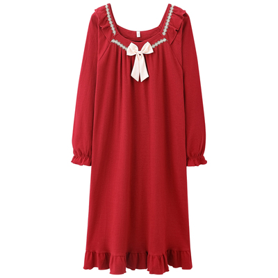 雅鹿情侣睡衣红色结婚纯棉套装