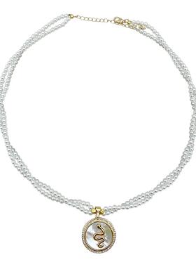 法式原创灵蛇吊坠珍珠叠戴项链