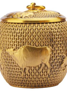 五牛图茶叶罐黄铜家用