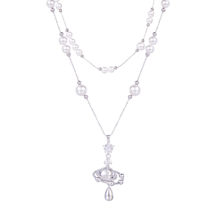 长款土星球吊坠灰色满天星珍珠项链女款夸张叠戴高级感轻奢毛衣链