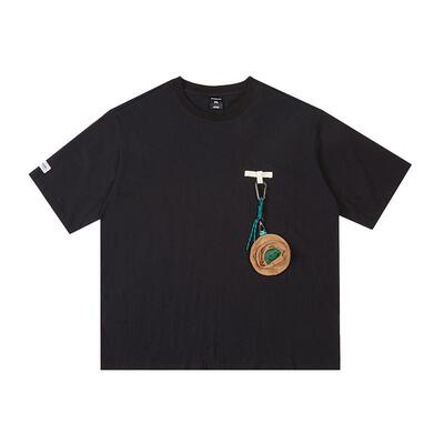 韦恩泽维尔大码黑色纯棉半袖t恤男宽松潮胖子日系休闲五分袖8766