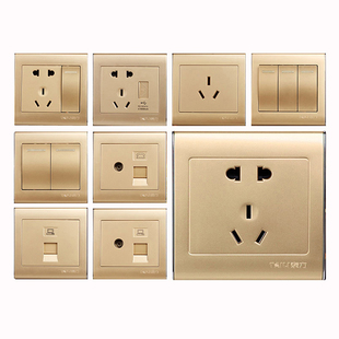泰力官方旗舰店金色开关插座正品暗装墙壁86型家用5五孔面板泰利
