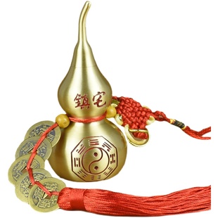 纯黄铜纳福八卦开盖铜葫芦摆件五帝钱挂件床头朝西横梁压顶门对门