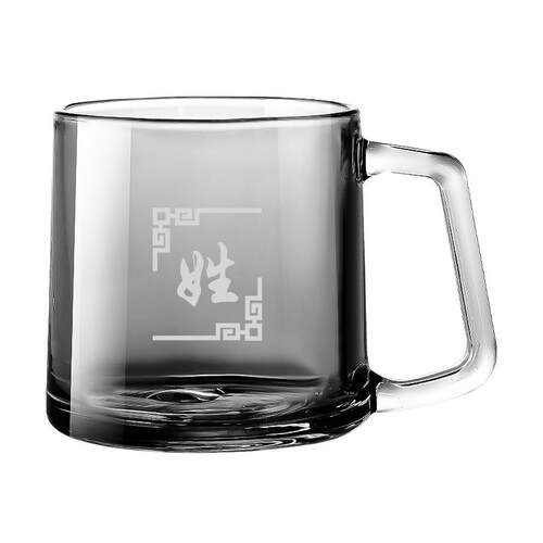 烟灰色玻璃茶杯定制刻字茶楼棋牌室专用泡茶百家姓带名字的水杯