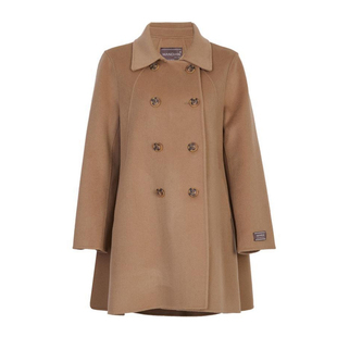 婉甸梅花驼色双面呢H型中长款外套毛呢双排扣大衣女1234E02RX1YX