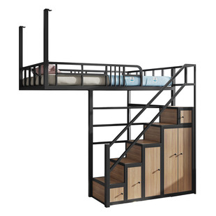 loft省空间多功能高架床铁艺吊床公寓半落地阁楼床学生宿舍柜梯床