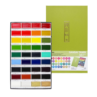 日本进口吴竹颜彩24色岩彩水彩画工具初学者48色固体水彩颜料耽美金属珠光12色18色36色中国画写意重彩工笔画