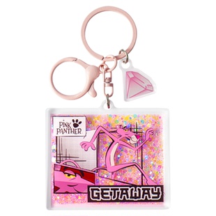 正版AFGH粉红豹周边流沙钥匙链卡通可爱包包钥匙扣挂件亚克力挂饰