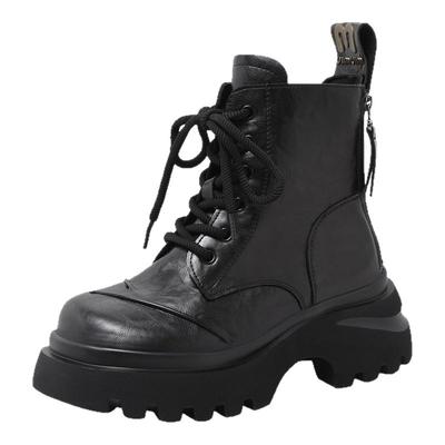 真皮厚底增高马丁靴女