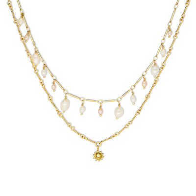 LAZY CIRCLES太阳双层珍珠项链女淡水珍珠流苏链叠戴日常锁骨链