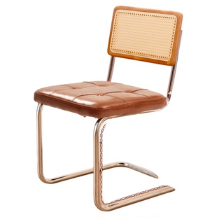 中古藤编餐椅家用简约弓形软包靠背椅设计师瓦西里复古实木餐桌椅