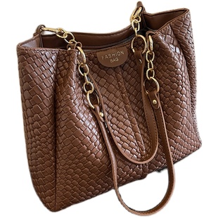 韩版复古休闲上班通勤大容量包包女2025新款编织托特包百搭单肩包