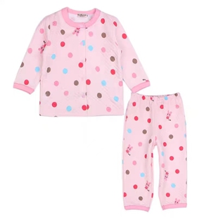 日系M纯棉空气层春秋冬居家服套装卡通印花可调节宝宝摁扣睡衣套