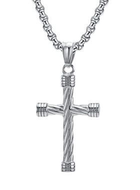 潮男女钛钢螺旋扭曲线十字架项链