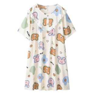 胖mm加肥大码人造棉绸睡裙女夏卡通花边中长薄款孕妇连衣裙200斤