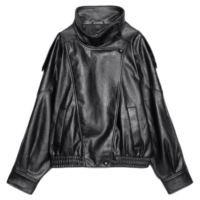 辣妹软质仿皮立领夹克外套
