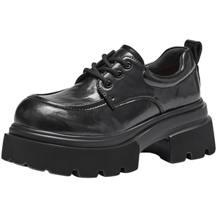 热风粗跟乐福鞋女鞋2026年春季新款英伦增高单鞋时尚小皮鞋配裙子