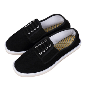 2025年春一脚蹬防滑耐磨中老年套脚舒适休闲纯色黑布鞋男松紧单鞋