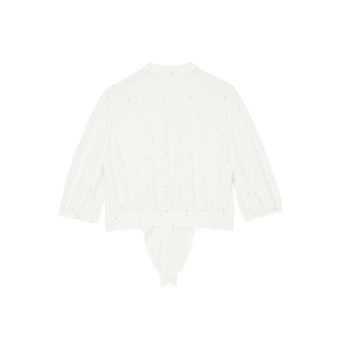 NANASTORE白色衬衫女春季新款V领宽松长袖刺绣衬衣显瘦短上衣复古