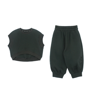 大耳象女童无袖上衣收口休闲裤2026春季新款宝儿运动纯色马甲套装