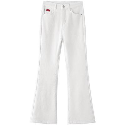 白色加绒微喇牛仔裤女马蹄裤显瘦