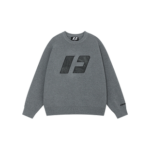 FORNINES贴布刺绣灰色毛衣男女潮牌内搭针织衫秋冬休闲打底毛线衣