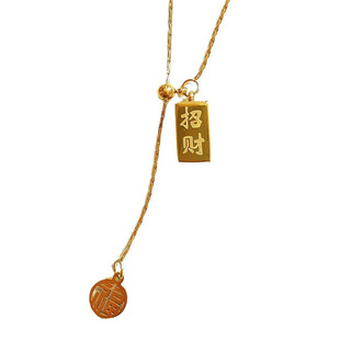 招财福牌小金砖抽拉项链女款2024新款网红爆款轻奢小众钛钢锁骨链