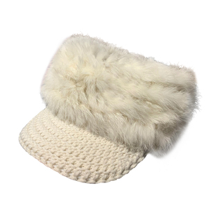 秋冬真兔毛空顶帽子女时尚保暖百搭毛绒帽子扎马尾可戴无顶鸭舌帽