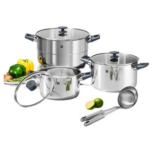 德国双立人0涂层不锈钢锅炖锅含蒸格Silver银光系