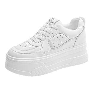 狄尔斯小个子内增高女鞋松糕厚底小白鞋女牛皮百搭轻便运动休闲鞋