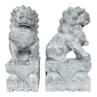 精雕汉白玉石狮子一对家用装饰墓前摆件庭院门口镇宅天然青石狮子