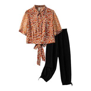 紫米衣坊套装女减龄漂亮洋气夏装搭配一整套时尚碎花衬衫休闲套裤