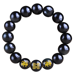 五行属水饰品黑色水晶黑曜石手串缺水补水泽节卦玄武水风井男手链
